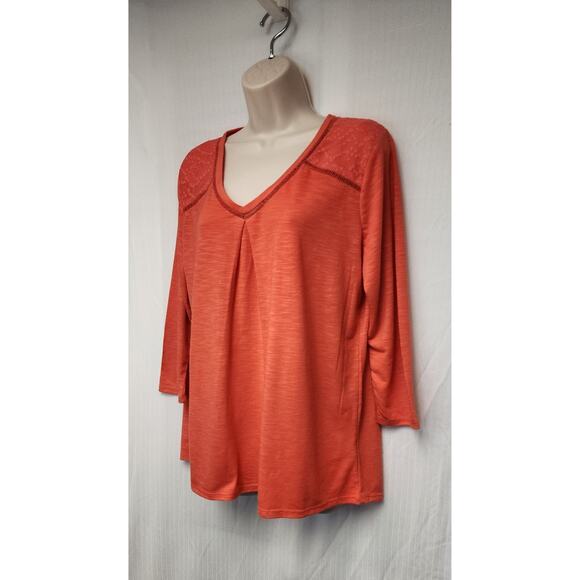 Liz Claiborne Women's Orange Long Sleeve V Neck Pullover Tunic Blouse Top Size L - Picture 3 of 6